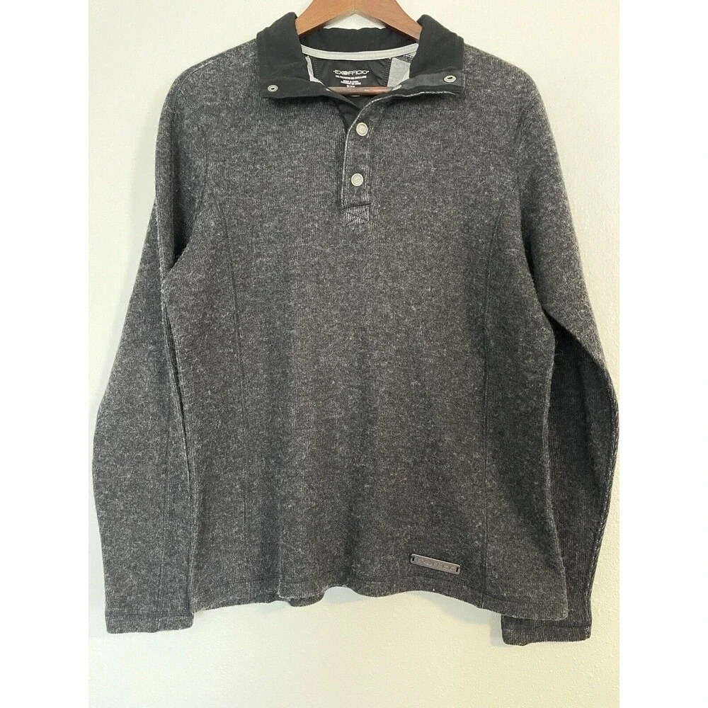Ex Officio Sweater Men’s M L Charcoal‎ Gray Poly Wool Blend 1/4 Snap Pullover